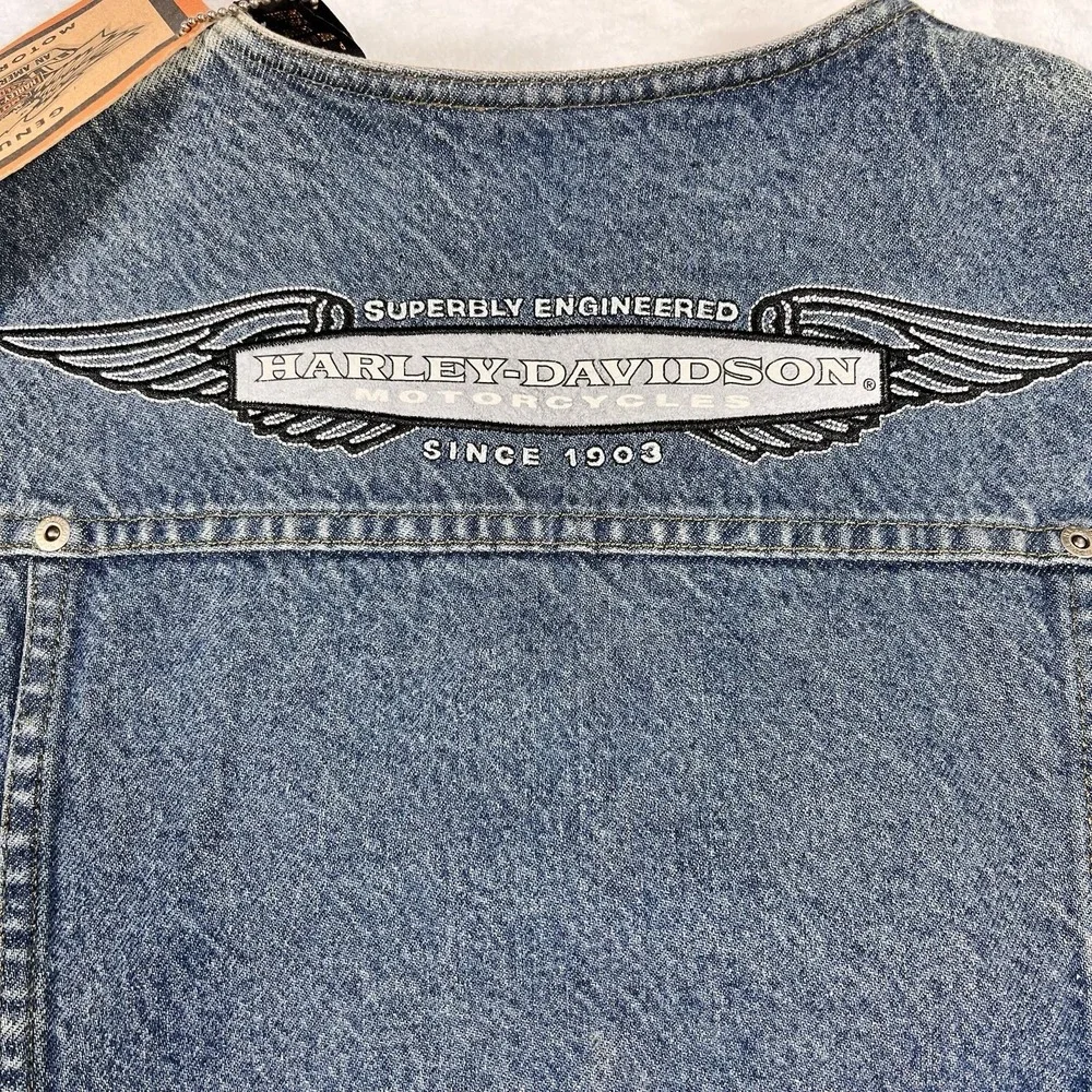 Harley‎ Davidson Womens Blue Denim Vest X-Small New Snap Closure